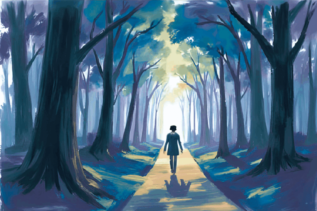STR Behavioral Health - Featured Image - Watercolor painting of person on path in the woods