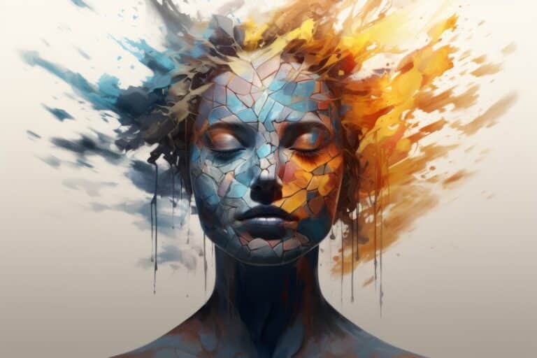 Abstract Artistic Face Painting with Colorful Splashes. Mental Health concept illustration.