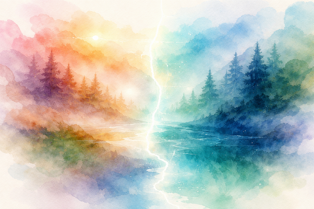 Image of watercolor showing faultline between sides of a river for a blog called Boundaries in Recovery: How to Support a Loved One Without Enabling Addiction for STR Behavioral Health.