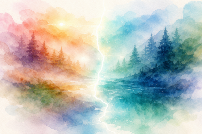 Image of watercolor showing faultline between sides of a river for a blog called Boundaries in Recovery: How to Support a Loved One Without Enabling Addiction for STR Behavioral Health.