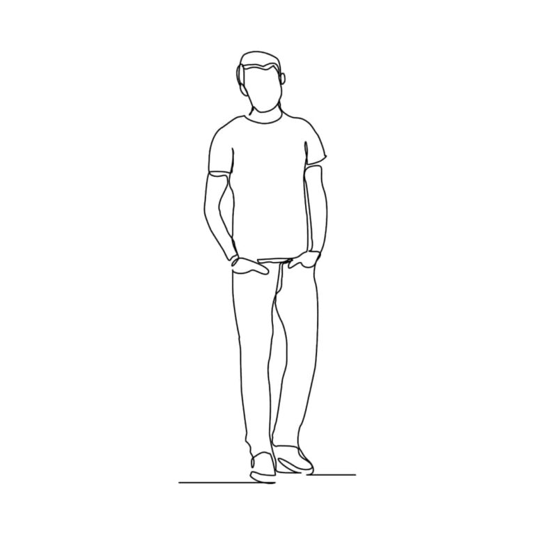 Line drawing of young man