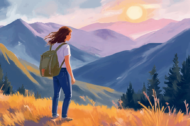 STR Behavioral Health - Featured Image - Watercolor painting - Hiking Woman of path through forest