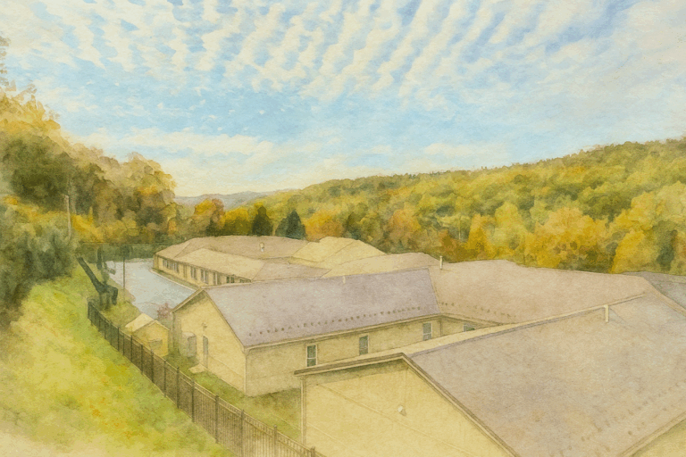 STR Silver Pines - Aerial Facility View Watercolor Painting