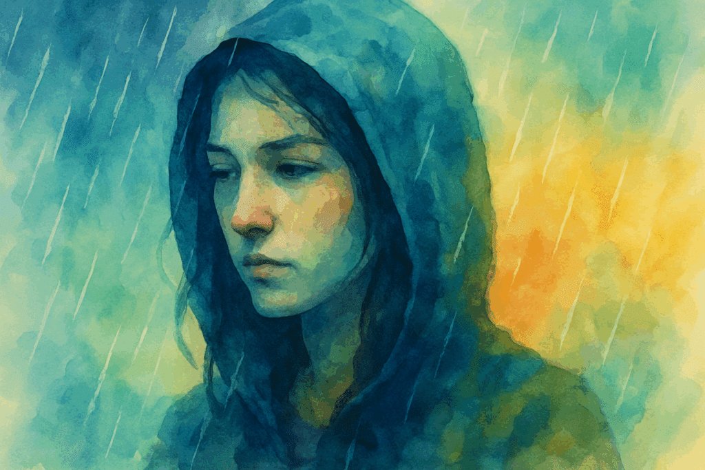 STR Behavioral Health - Featured Image - Watercolor painting of young woman in rain