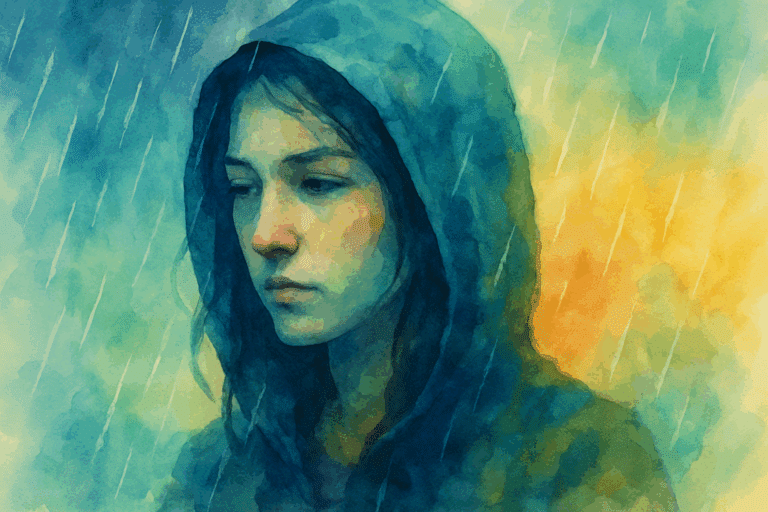 STR Behavioral Health - Featured Image - Watercolor painting of young woman in rain