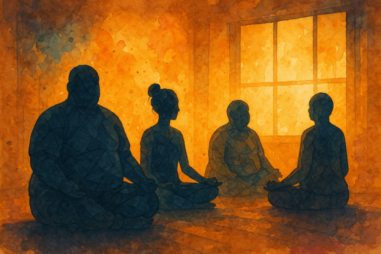 watercolor of people meditating